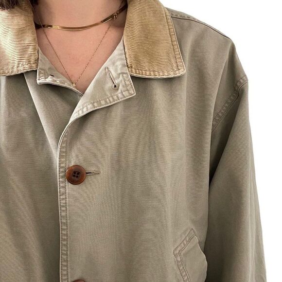 Mens LL Bean Tan Camel Cotton Hunting Fish Pattern Lined Chore Jacket Sz XL - Picture 7 of 7